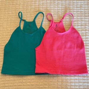 FP Movement Teal and Pink Ribbed Tank Tops